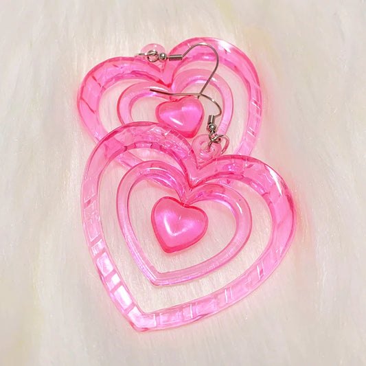 Heart Beat Pink Acrylic Earrings
