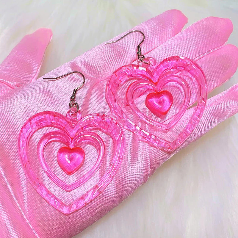 Heart Beat Pink Acrylic Earrings