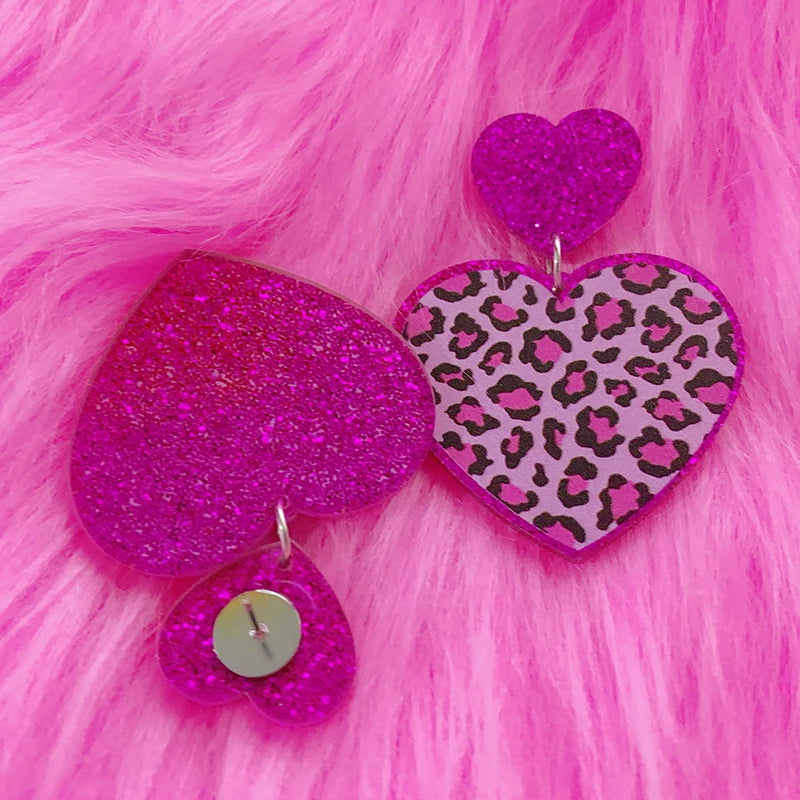 Y2K Leopard Heart Earrings