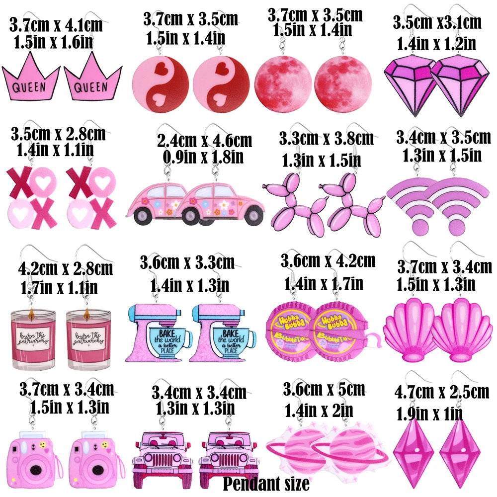 Pink Y2K Acrylic Earrings (Individual Pairs)