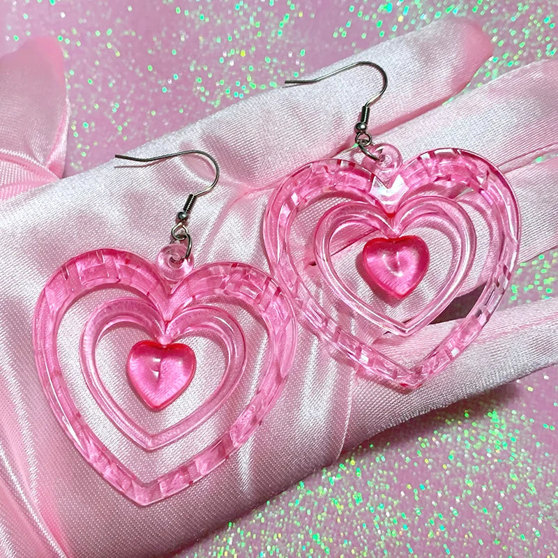 Heart Beat Pink Acrylic Earrings