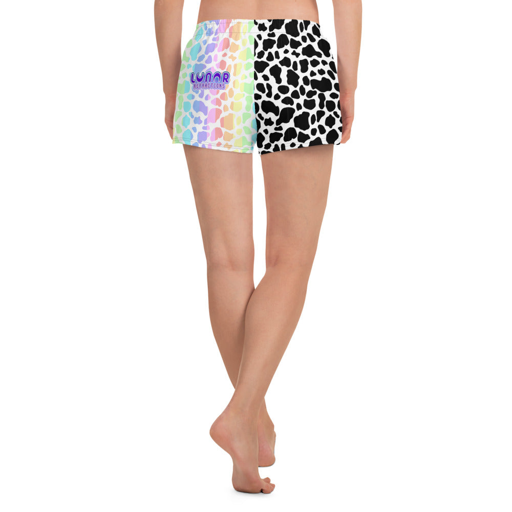 Pastel Rainbow - Split Cow Print Unisex Athletic Shorts