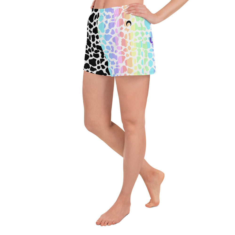 Pastel Rainbow - Split Cow Print Unisex Athletic Shorts