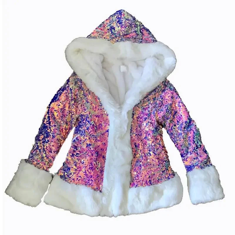 LED Light Up Faux Fur Lined Sequin Coat