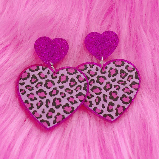 Y2K Leopard Heart Earrings