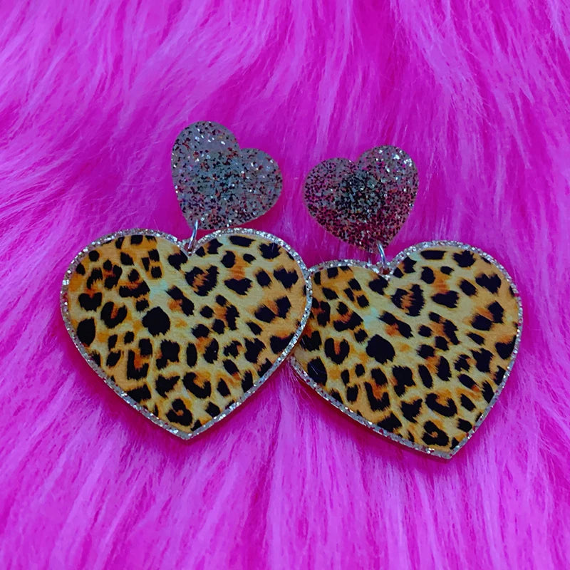 Y2K Leopard Heart Earrings