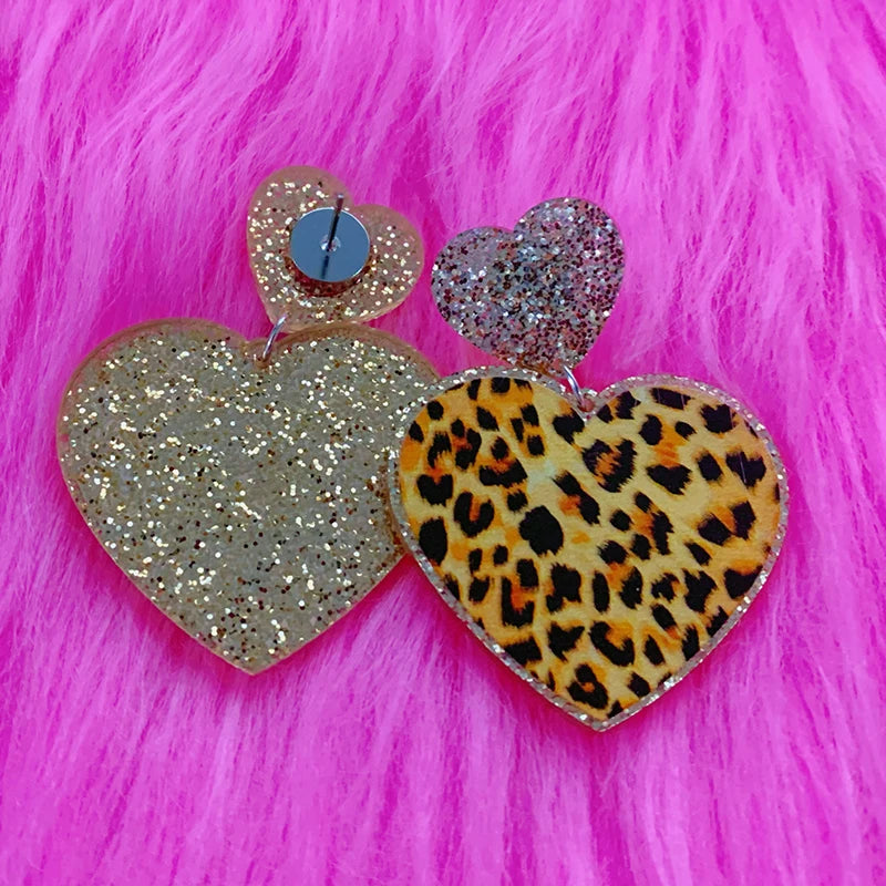 Y2K Leopard Heart Earrings