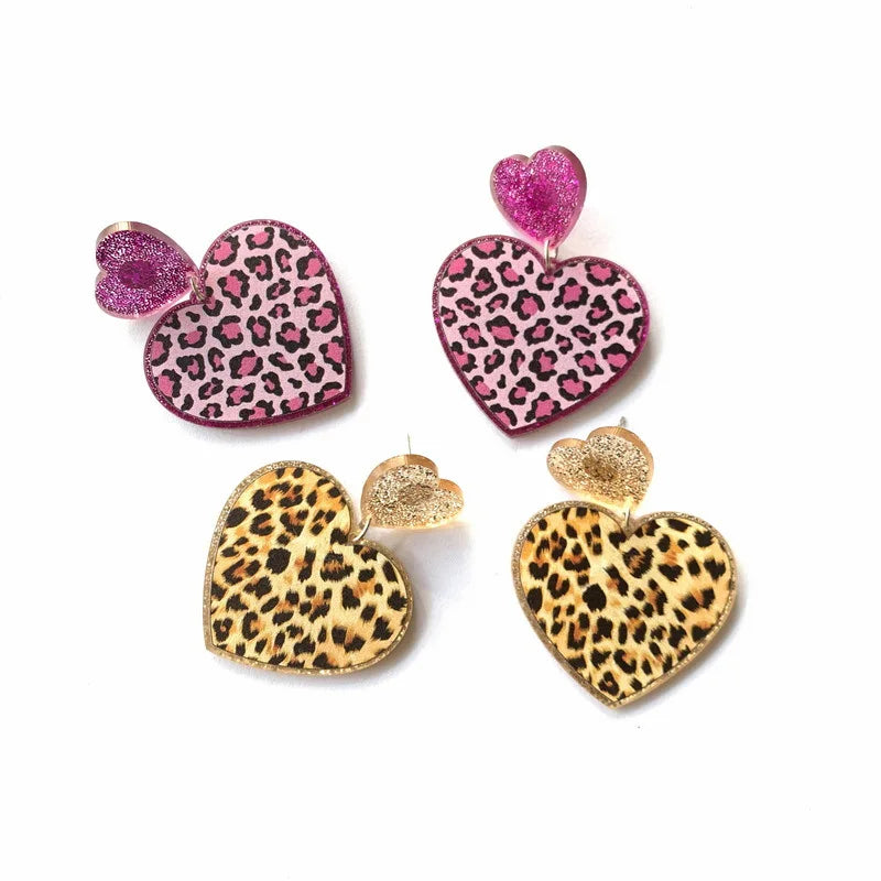 Y2K Leopard Heart Earrings