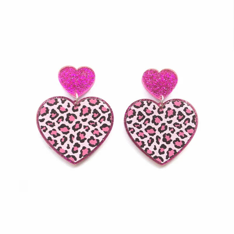 Y2K Leopard Heart Earrings