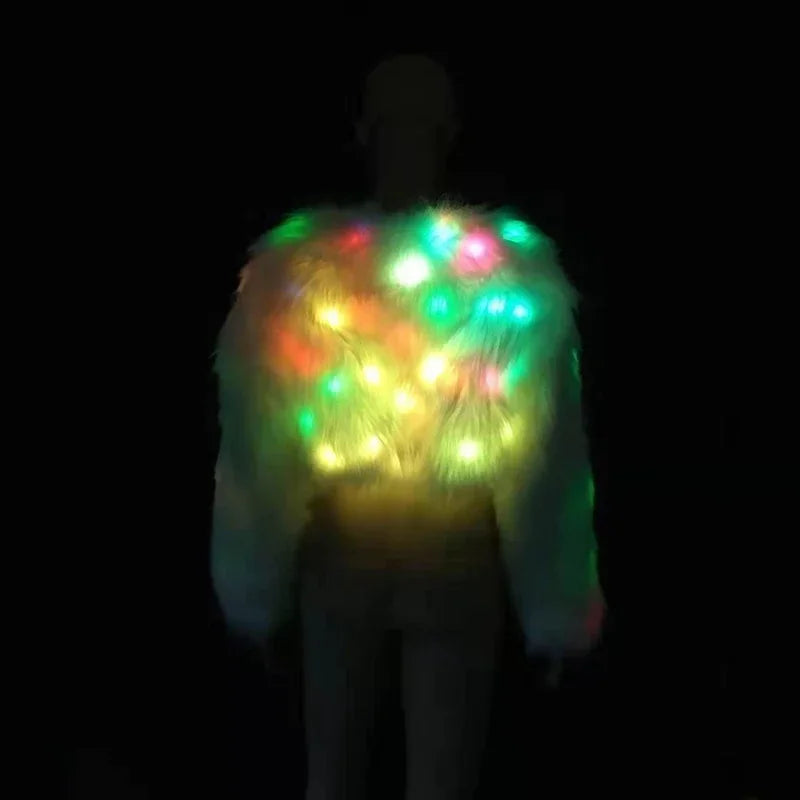 LED Light UP Faux Fur Crop Jacket