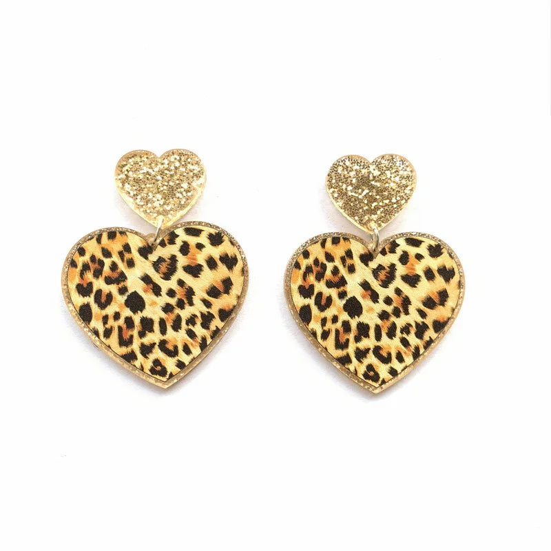 Y2K Leopard Heart Earrings