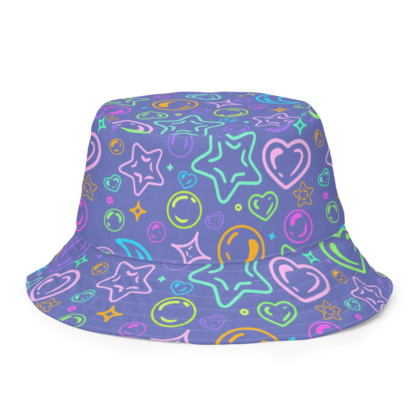 Sour Grape Bubbles/Pastel Rainbow Reversible bucket hat