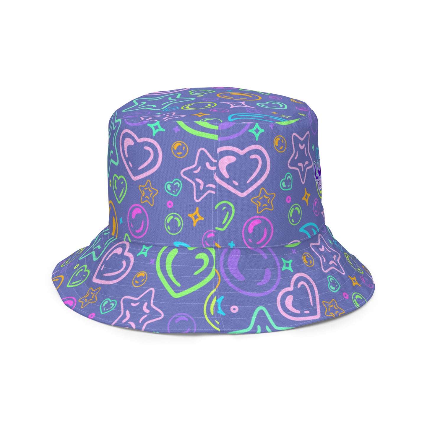 Sour Grape Bubbles/Pastel Rainbow Reversible bucket hat