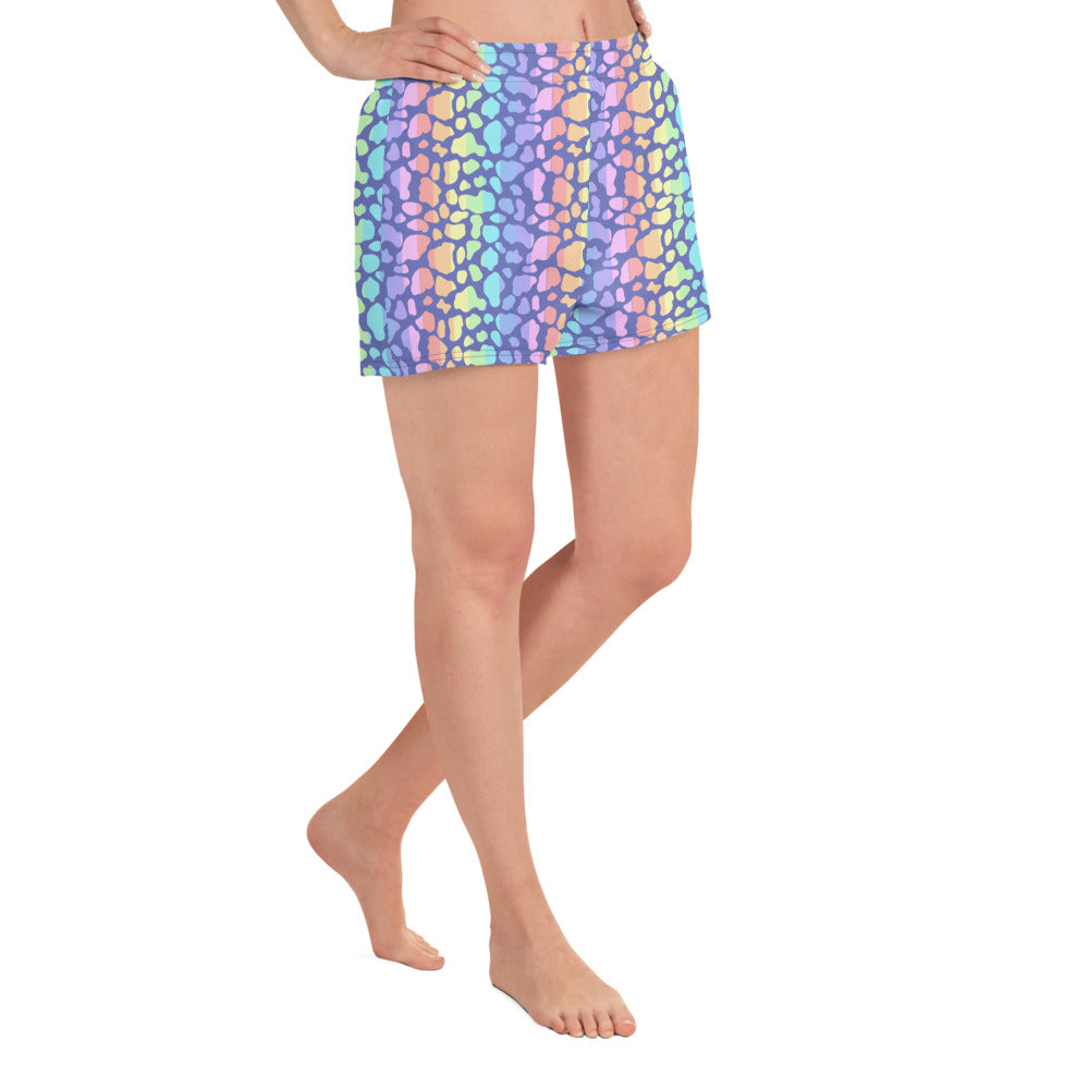 Pastel Rainbow Cow Print Purple Unisex Athletic Shorts