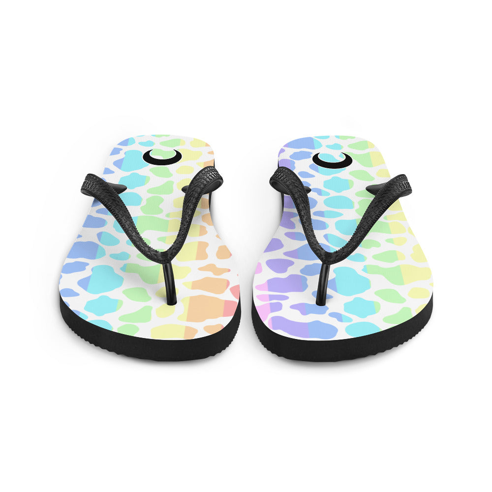 Pastel Rainbow Cow Print RainFlip-Flops