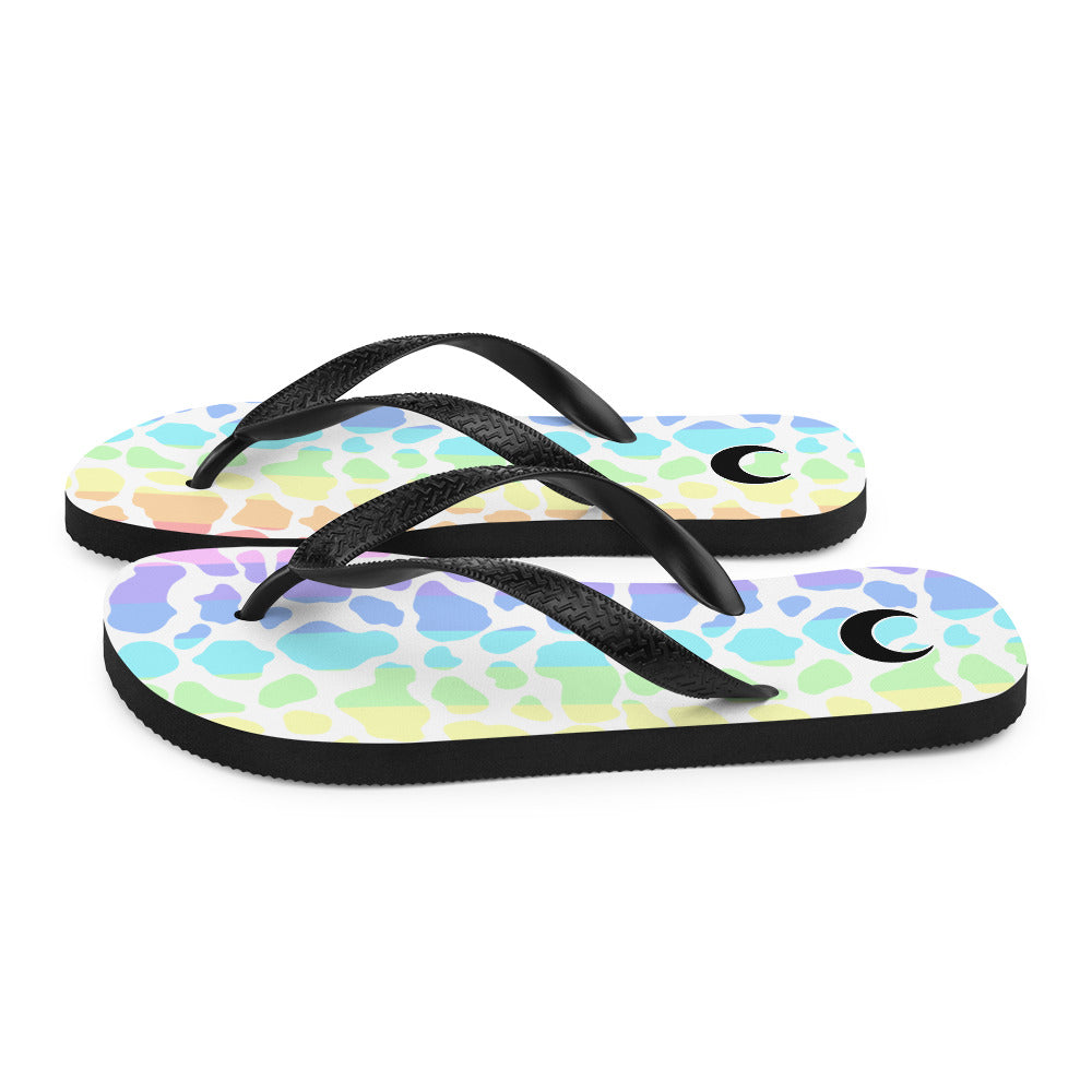 Pastel Rainbow Cow Print RainFlip-Flops