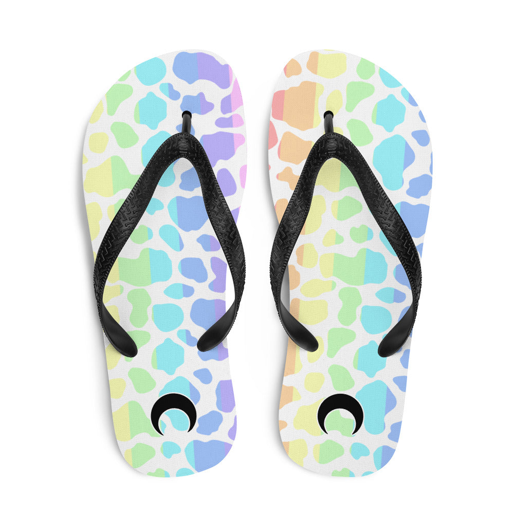 Pastel Rainbow Cow Print RainFlip-Flops