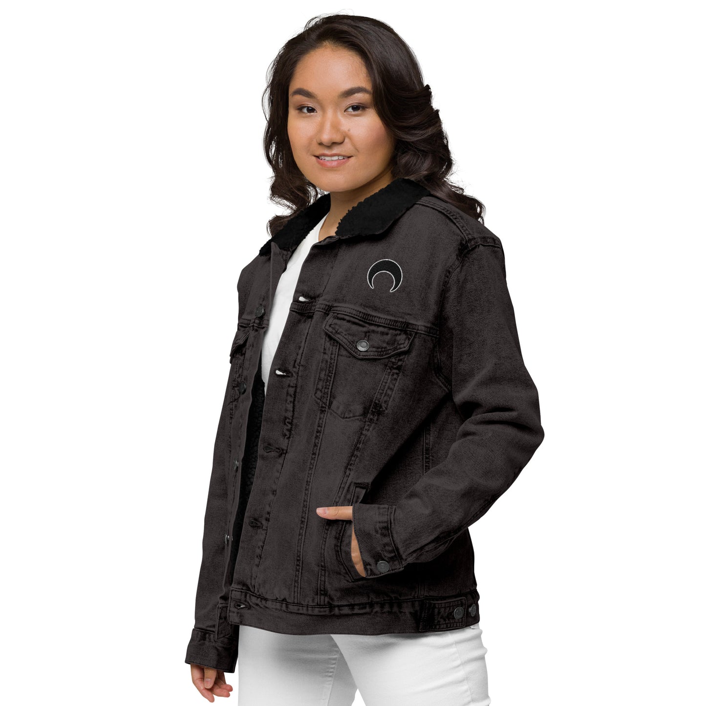 Lunar Essentials, Embroidered Logo Unisex denim sherpa jacket