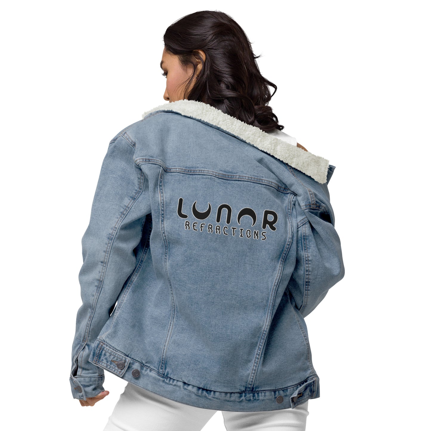 Lunar Essentials, Embroidered Logo Unisex denim sherpa jacket