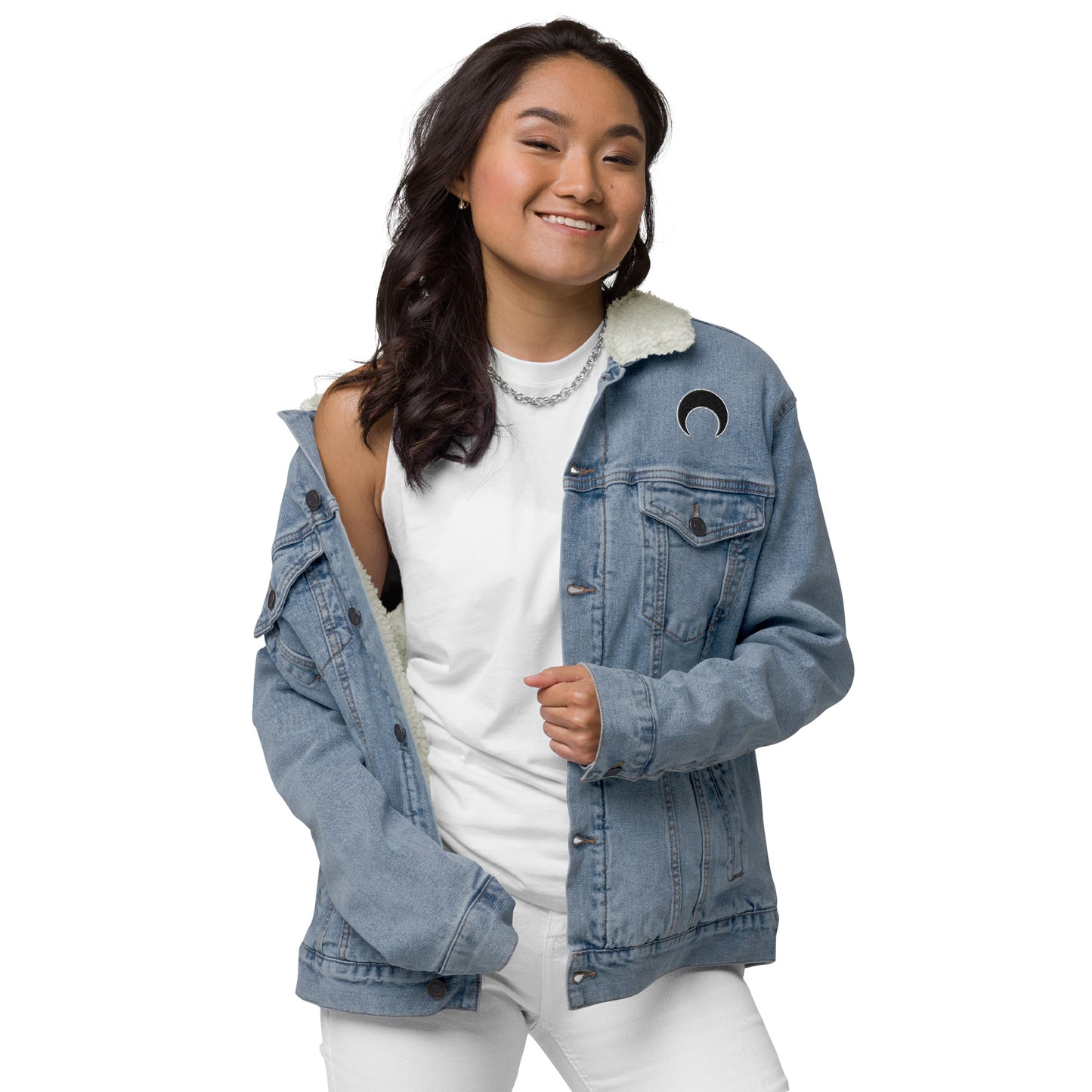 Lunar Essentials, Embroidered Logo Unisex denim sherpa jacket