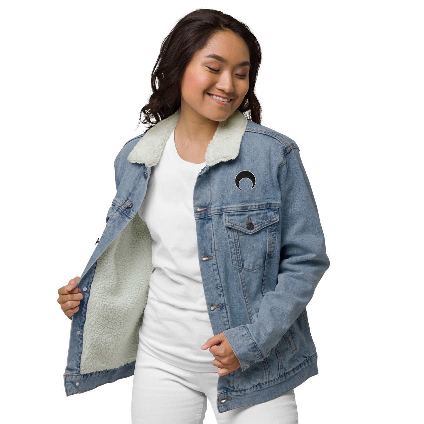 Lunar Essentials, Embroidered Logo Unisex denim sherpa jacket