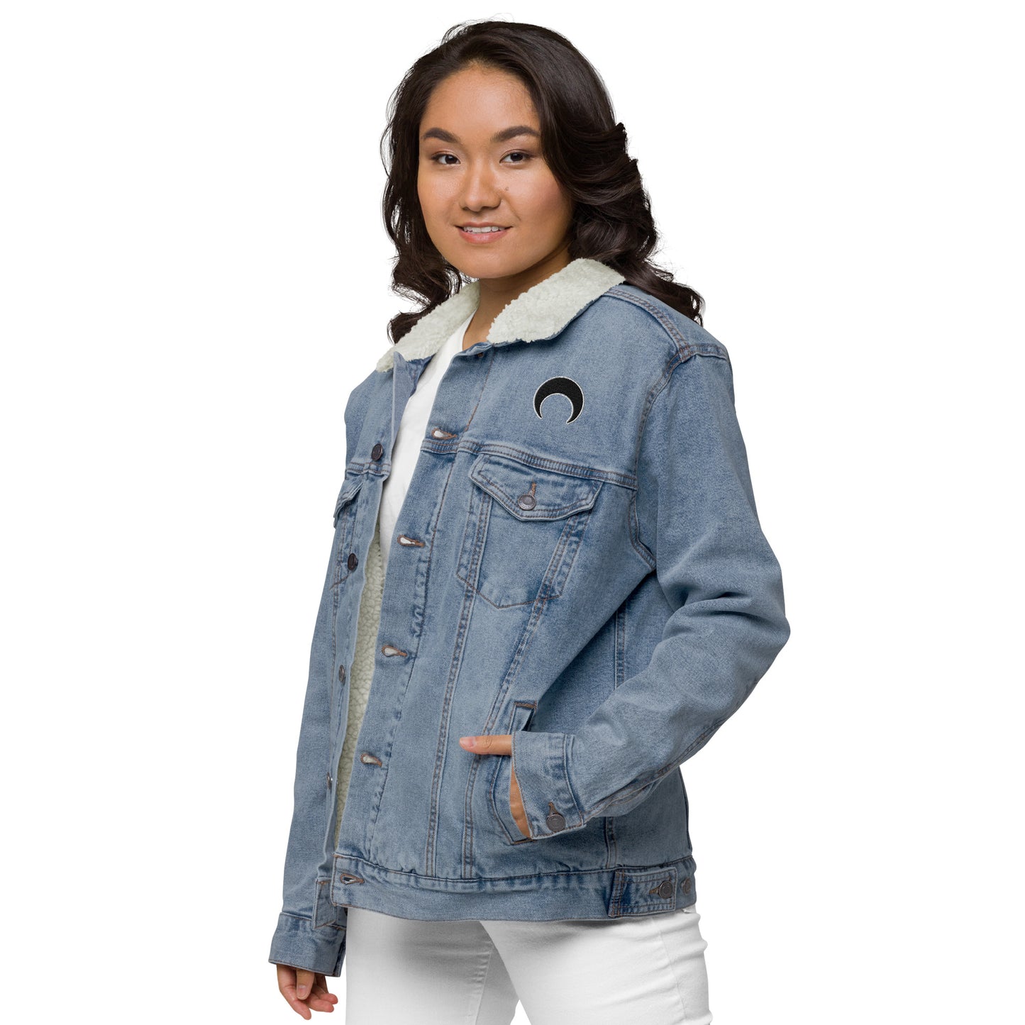 Lunar Essentials, Embroidered Logo Unisex denim sherpa jacket